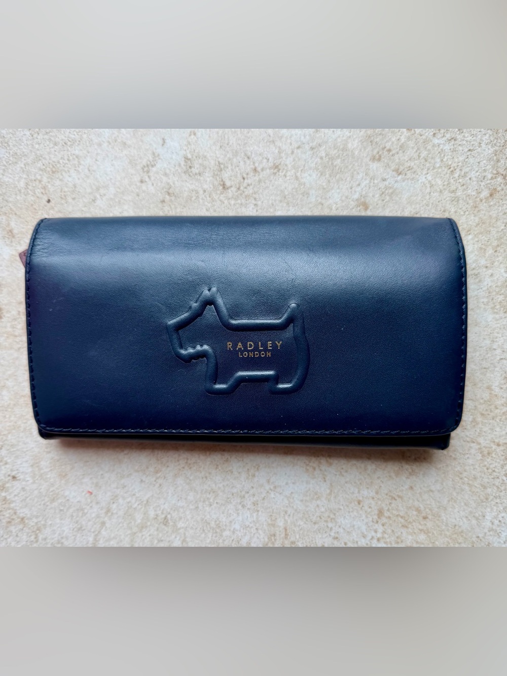 RADLEY LONDON Navy Leather Dog Embossed Wallet with Gold Logo